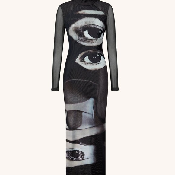JW PEI - Sophia Eye Print Mesh Dress - Black/White - SIZE 2 (XS) - Picture 4 of 6